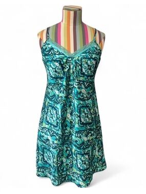 Liz Claiborne Floral Filagree Lace Teal Slip Dress